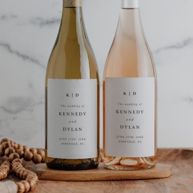 Simple Minimalist Black and White Wedding Wine Label (Simple minimalist black and white elegant wedding wine label.)