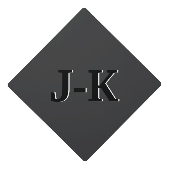 Simple Minimalist Black Custom Monogram Graduation Cap Topper (Front)