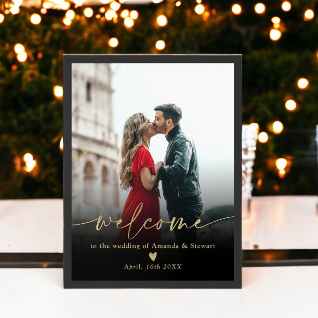 Simple minimalist black gold photo wedding welcome poster (Simple minimalist black gold photo wedding welcome poster)
