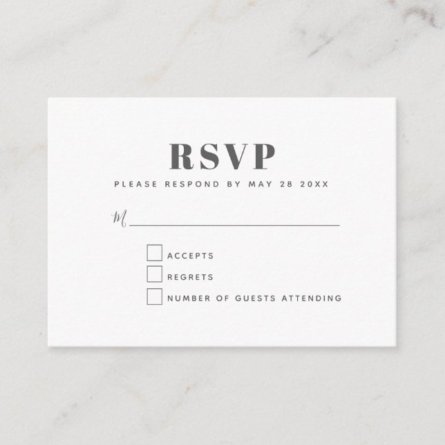 Simple Minimalist Black Gray White Basic RSVP Enclosure Card (Front)