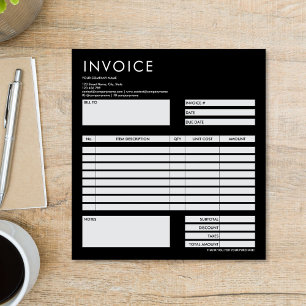 Simple Minimalist Black Invoice Form Business Logo Notepad