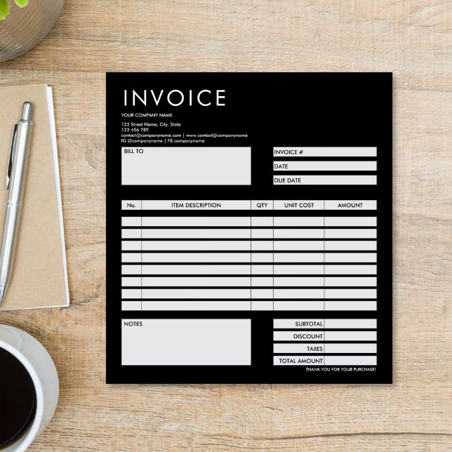 Simple Minimalist Black Invoice Form Business Logo Notepad (Simple Minimalist Black Invoice Form Business Logo Notepad)