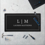 Simple Minimalist Black Minimal Monogram Modern Desk Mat<br><div class="desc">Simple desk mat featuring a modern and minimalist black design with your monogram and business name on the front surrounded by a border.  All design elements and colors may be changed in the design editing tool.</div>