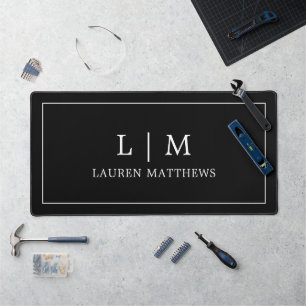 Simple Minimalist Black Minimal Monogram Modern Desk Mat