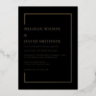 Simple Minimalist Black Modern Wedding  Foil Invitation
