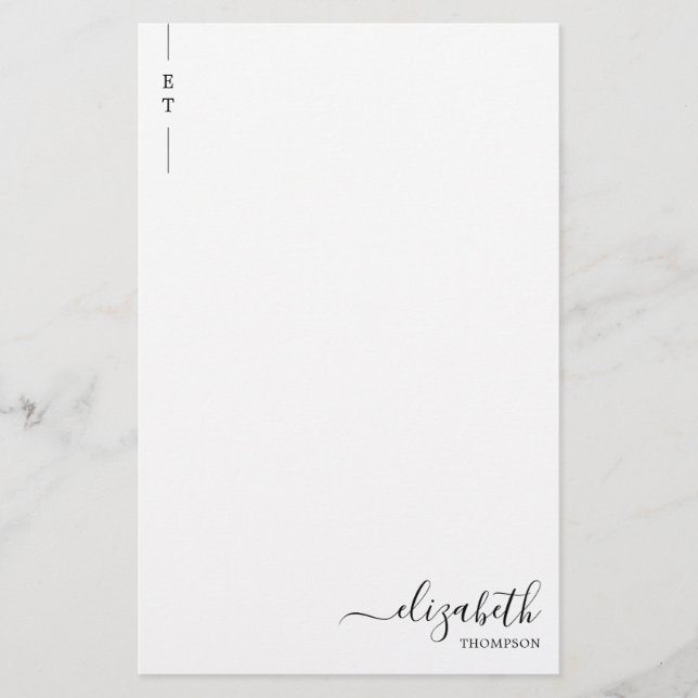 Simple Minimalist Black Monogram Initial Stationery (Front)