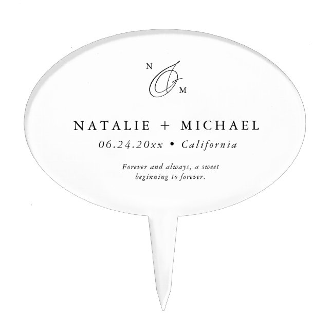 Simple Minimalist Black Monogram Initial Wedding Cake Topper (Front)