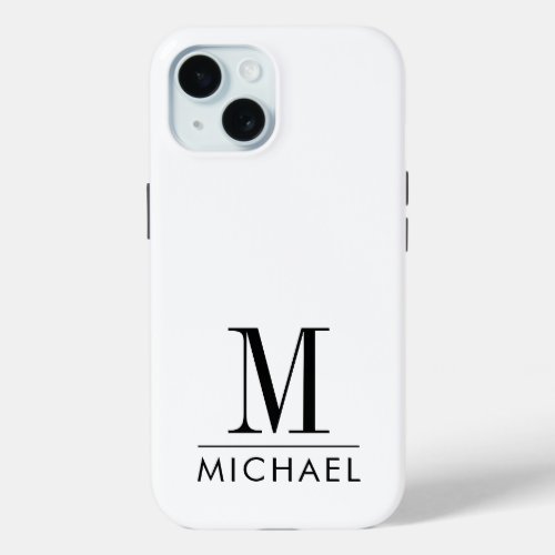 Simple Minimalist Black Monogram Personalized iPhone 15 Case
