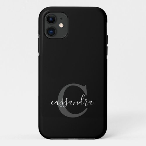 Simple Minimalist Black Monogrammed Script Name iPhone 11 Case