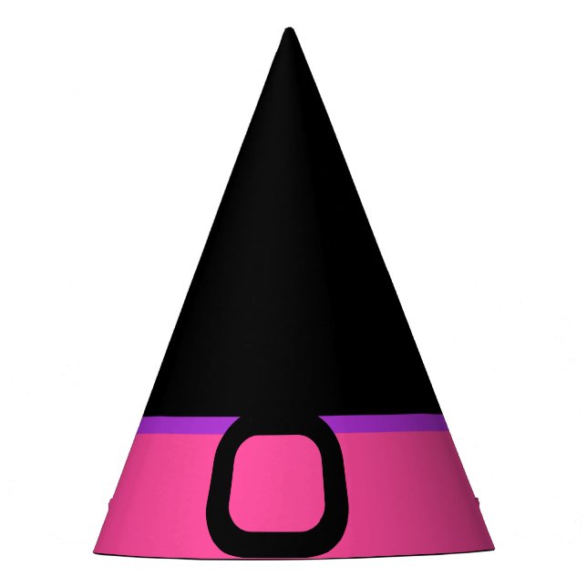 Simple Minimalist Black& Pink Halloween Witch  Party Hat (Front)