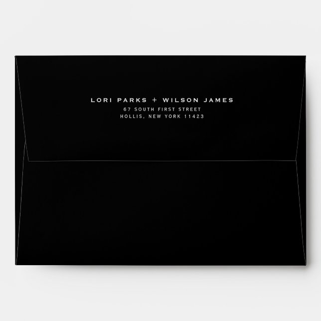 Simple Minimalist Black Printed Return Address Envelope (Back (Top Flap))