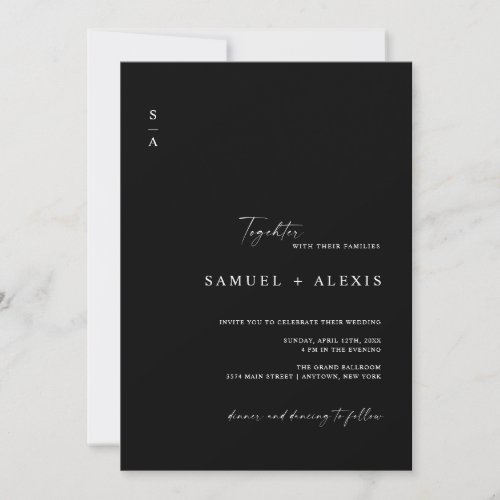 Simple Minimalist Black QR Code Photo Wedding Invitation