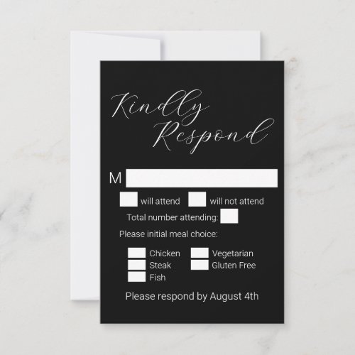 Simple Minimalist Black Script Meal Choice Wedding RSVP Card