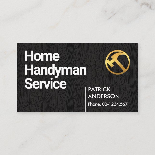 Simple Minimalist Black Timber Wood Handyman Business Card (Front)