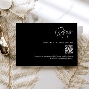 Simple Minimalist Black Wedding QR Code RSVP Card