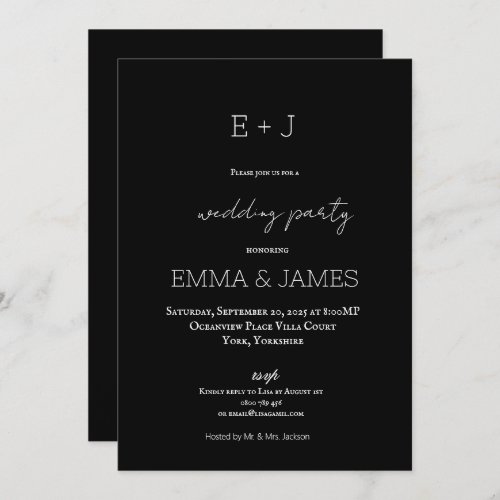 Simple Minimalist Black Wedding Script Monogram Invitation