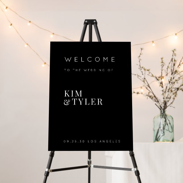 Simple minimalist black wedding welcome sign (In Situ (Stand))