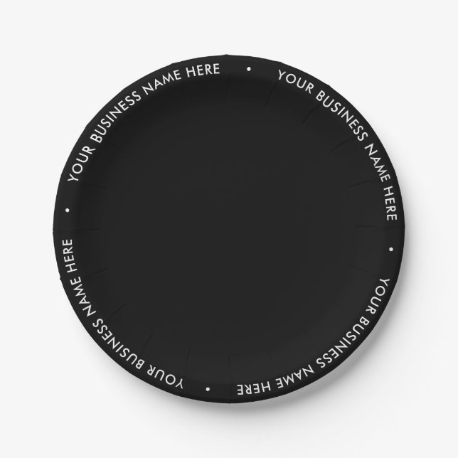 Simple Minimalist Black White Border Business Text Paper Plates (Front)