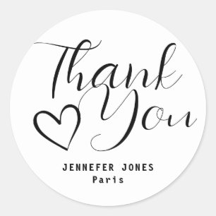 Simple Minimalist Black White Calligraphy Heart Classic Round Sticker