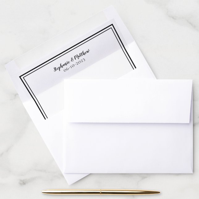 Simple Minimalist Black & White Custom Name Date Envelope Liner (Desk)