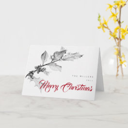 Simple Minimalist Black White Drawing Christmas Card