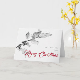 Simple Minimalist Black White Drawing Christmas Card