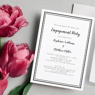 Simple Minimalist Black & White Engagement Party Invitation