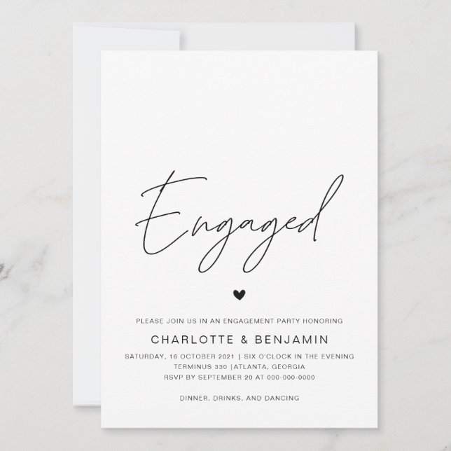 Simple Minimalist Black & White Engagement Party Invitation (Front)