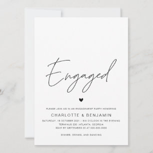 Simple Minimalist Black & White Engagement Party Invitation
