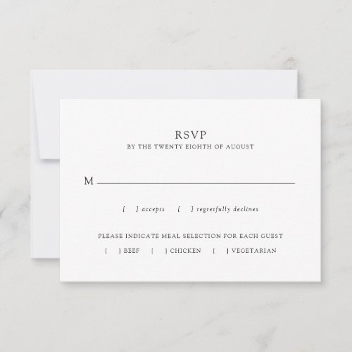 Simple Minimalist Black White Meal Choice Wedding RSVP Card