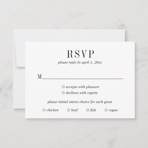 Simple Minimalist Black White Meal Modern Wedding RSVP Card