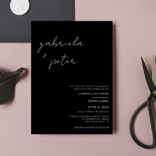 Simple Minimalist Black  White Modern Wedding Invitation