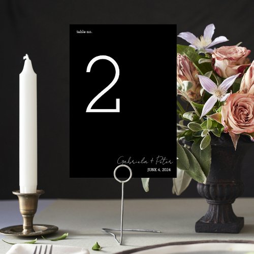 Simple Minimalist Black  White Modern Wedding Table Number
