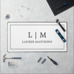 Simple Minimalist Black White Monogram Modern Desk Mat<br><div class="desc">Simple desk mat featuring a modern and minimalist black and white design with your monogram and business name on the front surrounded by a border.  All design elements and colors may be changed in the design editing tool.</div>