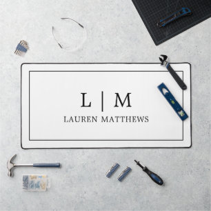 Simple Minimalist Black White Monogram Modern Desk Mat