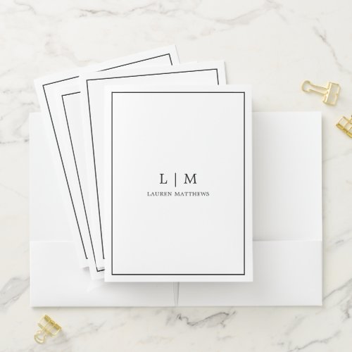 Simple Minimalist Black White Monogram Pocket Folder