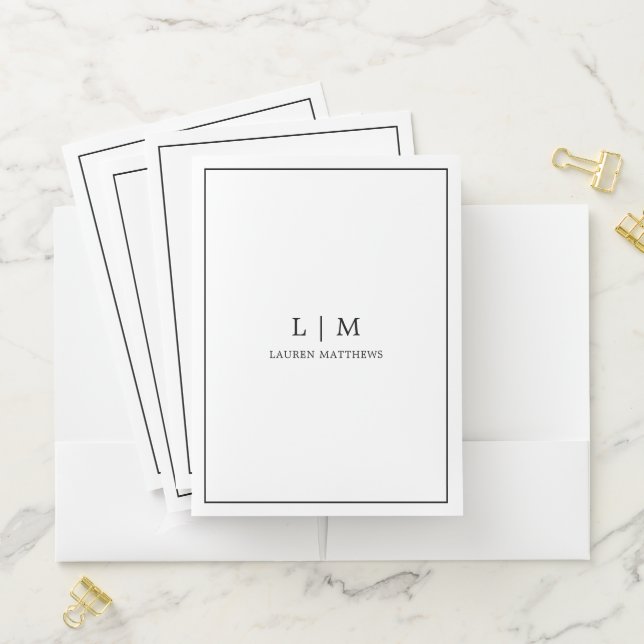 Simple Minimalist Black White Monogram Pocket Folder (In Situ)