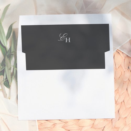 Simple Minimalist Black & White Monogram Wedding Envelope Liner