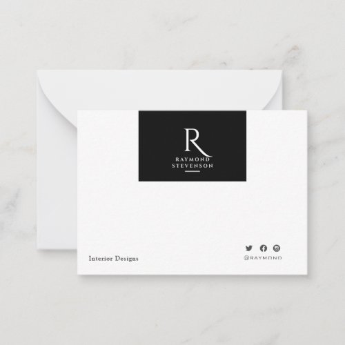 Simple Minimalist Black White Monogrammed Note Card