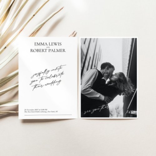 Simple Minimalist ïBlack  White Photo Wedding  Invitation