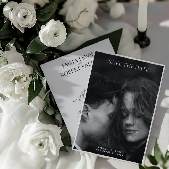 Simple Minimalist ﻿Black & White Photo Wedding Save The Date (Simple Minimalist ﻿Black & White Photo Wedding Save The Date)