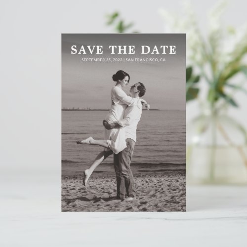Simple Minimalist Black  White Photo Wedding Save The Date