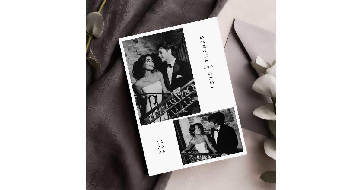 Simple Minimalist Black & White Photo Wedding Thank You Card | Zazzle