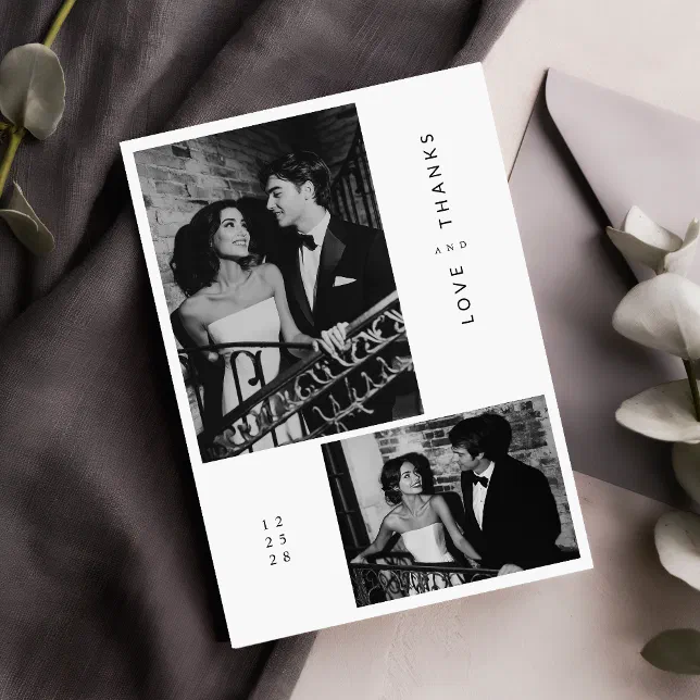 Simple Minimalist Black & White Photo Wedding Thank You Card | Zazzle