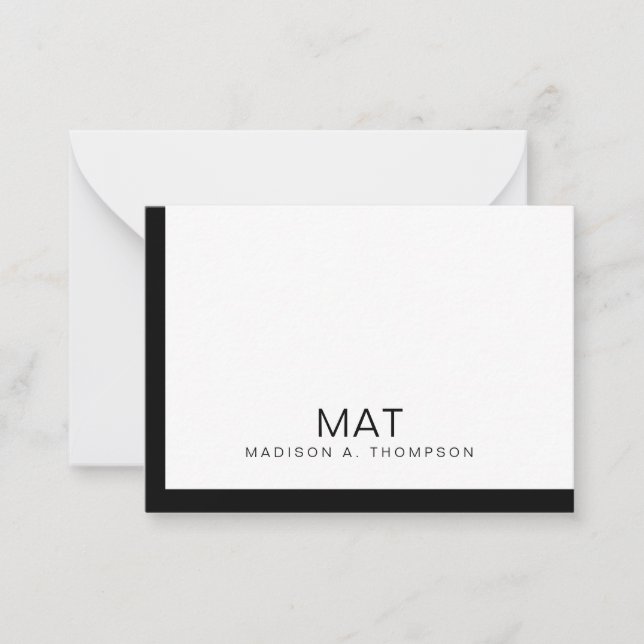 Simple Minimalist Black White Professional Note Card (Front)