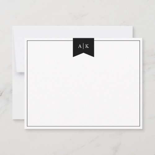 Simple Minimalist Black  White Ribbon Monogram  Note Card