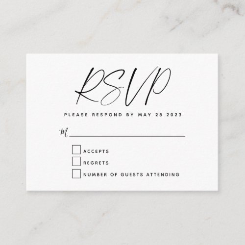 Simple Minimalist Black White Script RSVP  Enclosu Enclosure Card