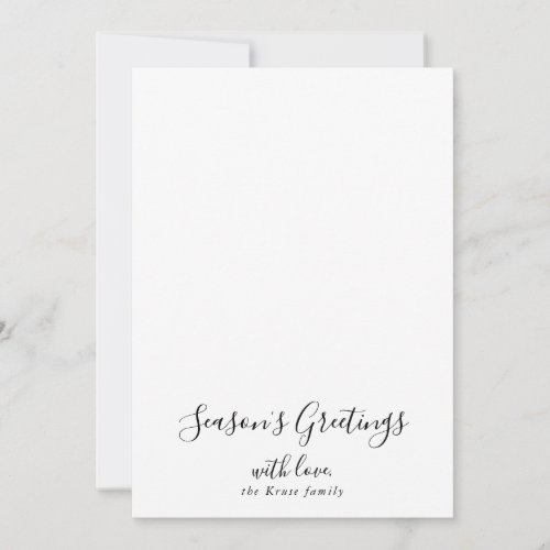 Simple Minimalist Black White Seasons Greetings Holiday Card