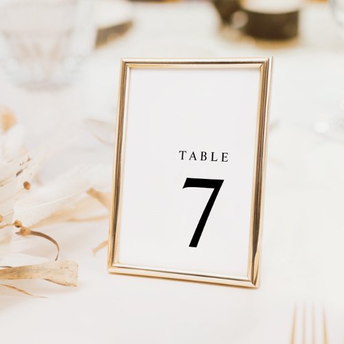 Simple Minimalist Black  White Table Number
