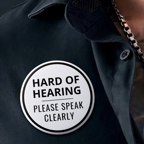 Simple Minimalist Black White Text Hard of Hearing Button